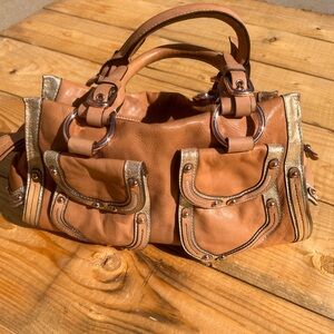 Kate Landry light & darker brown leather bag.